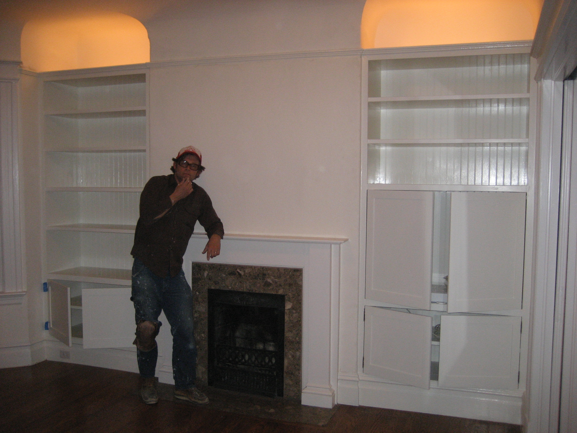 Fireplace with Built in Shelves